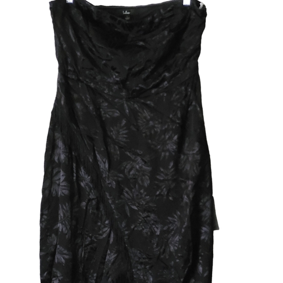 Lulus Ignite My Love Black Floral Embossed Strapless Fringe Midi Dress L - Picture 7 of 12